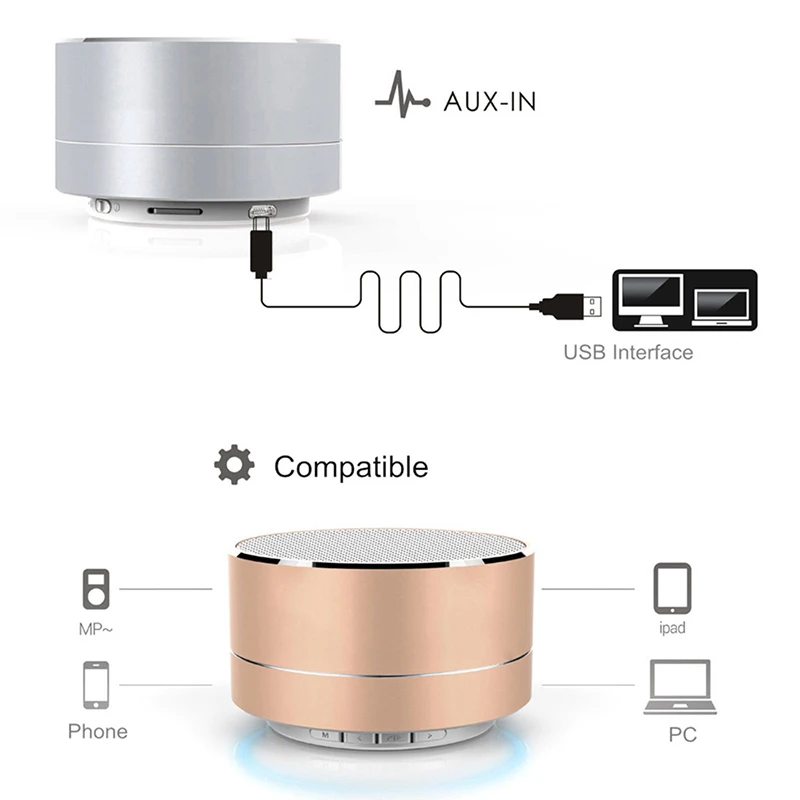 Portable Mini Metal Wireless Bluetooth 3.0 Speaker USB Led Light Music Hi-Fi Boxes Support TF Card Small Sport | Электроника