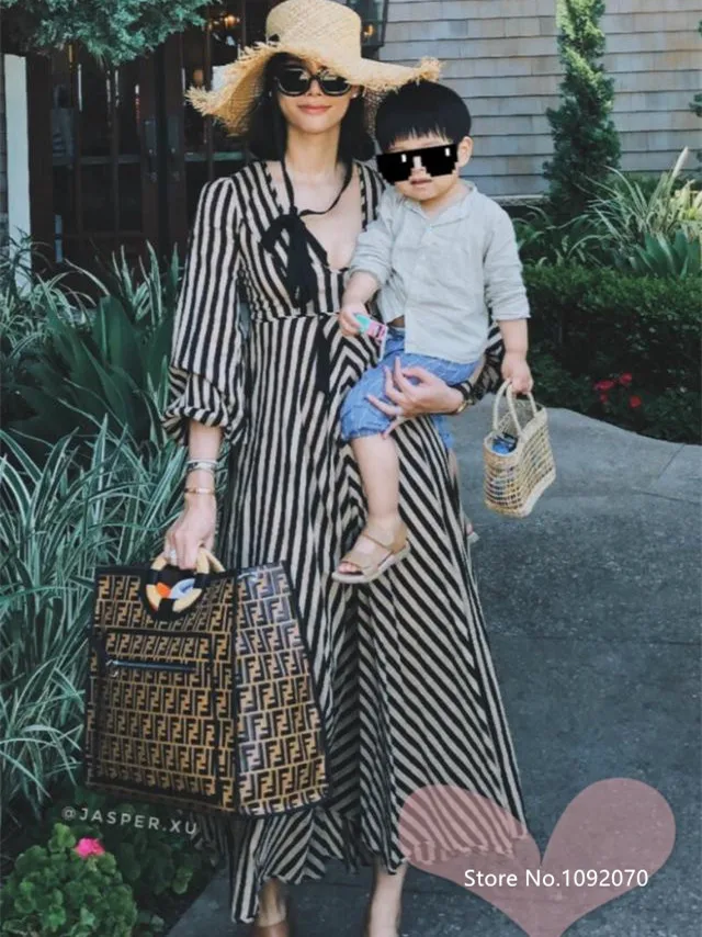 LILYPAUL длинное платье с глубоким вырезом и длинными рукавами завышенной талией