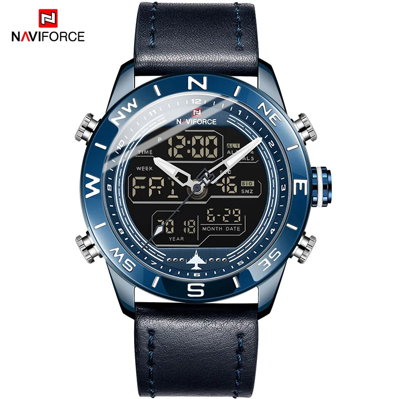 BEBEBE Роскошные Брендовые мужские NAVIFORCE 9144 золотые армейские военные часы светодиодные цифровые кожаные спортивные часы кварцевые мужские часы - Цвет: BEBEBE