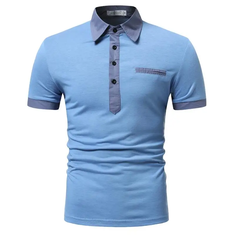 Denim Blue Polo Новинка, Мужская рубашка поло, мужская повседневная стеганая хлопковая рубашка поло, брендовая мужская рубашка поло с коротким рукавом, высокое количество - Цвет: Denim Blue Polo
