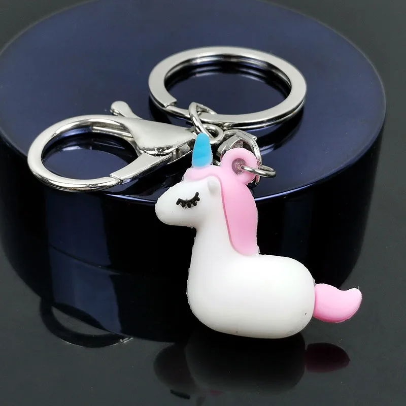 Novel Cartoon Colorful Cute Unicorn Pendant Keychain Animal Rubber Horse For Couple Keyring Women Girl Gift Key Chain Jewelry | Украшения и