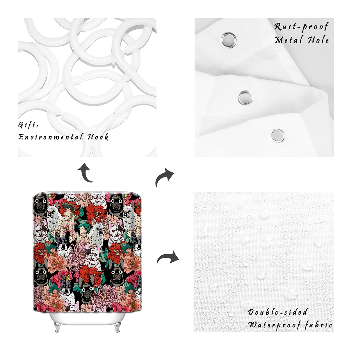 Французские бульдоги сверхдлинные тканевые занавески для ванной и душа