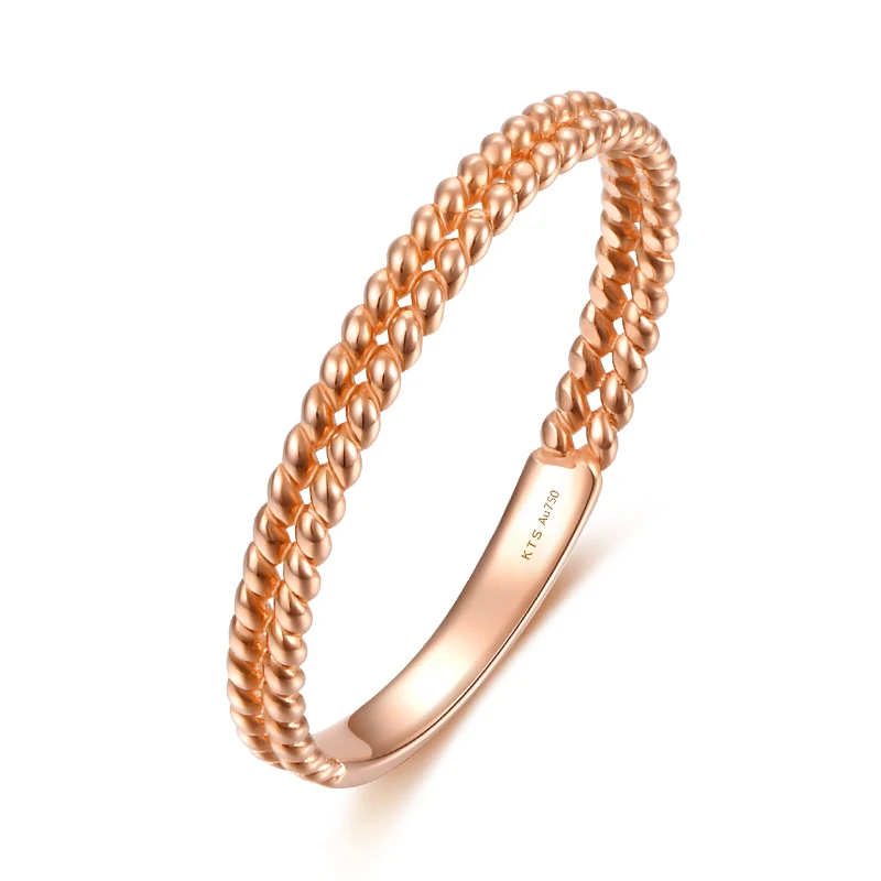 

Solid AU750 18K Rose Gold Ring Women Double Wedding Ring Band P6115