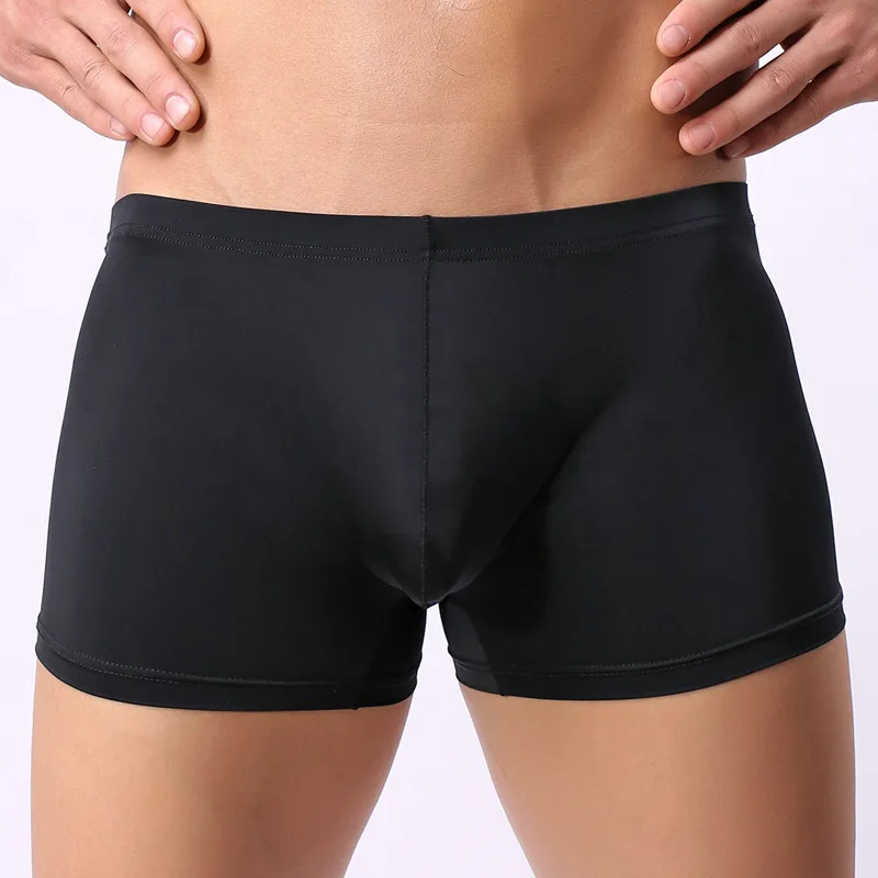 

Sexy Men Underwear Boxer Shorts Ice Silk Panties For Man Solid Mid-rised U Convex Pouch Underpants Cueca calzoncillos M-XXL