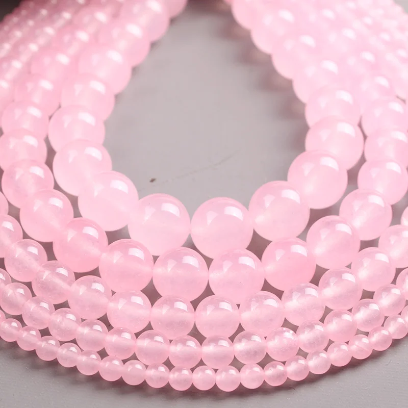 Круглые бусины из натурального камня Розовый халцедон гладкие розовые нефрита