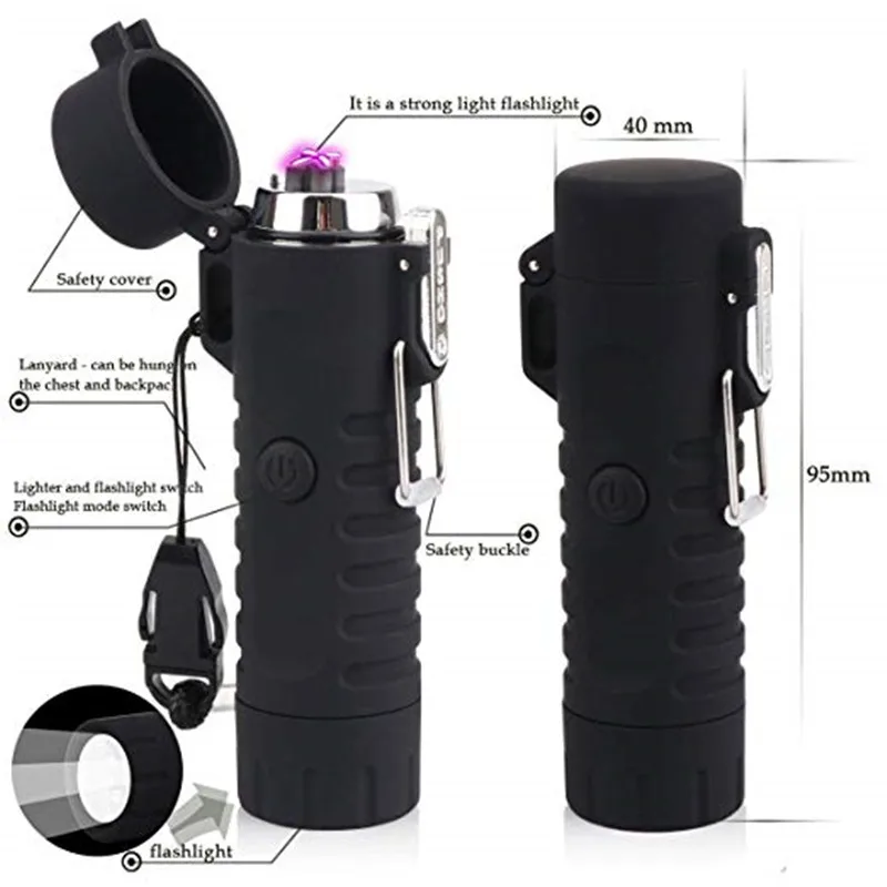 USB перезаряжаемая двухдуговая зажигалка светодиодный водонепроницаемый фонарик