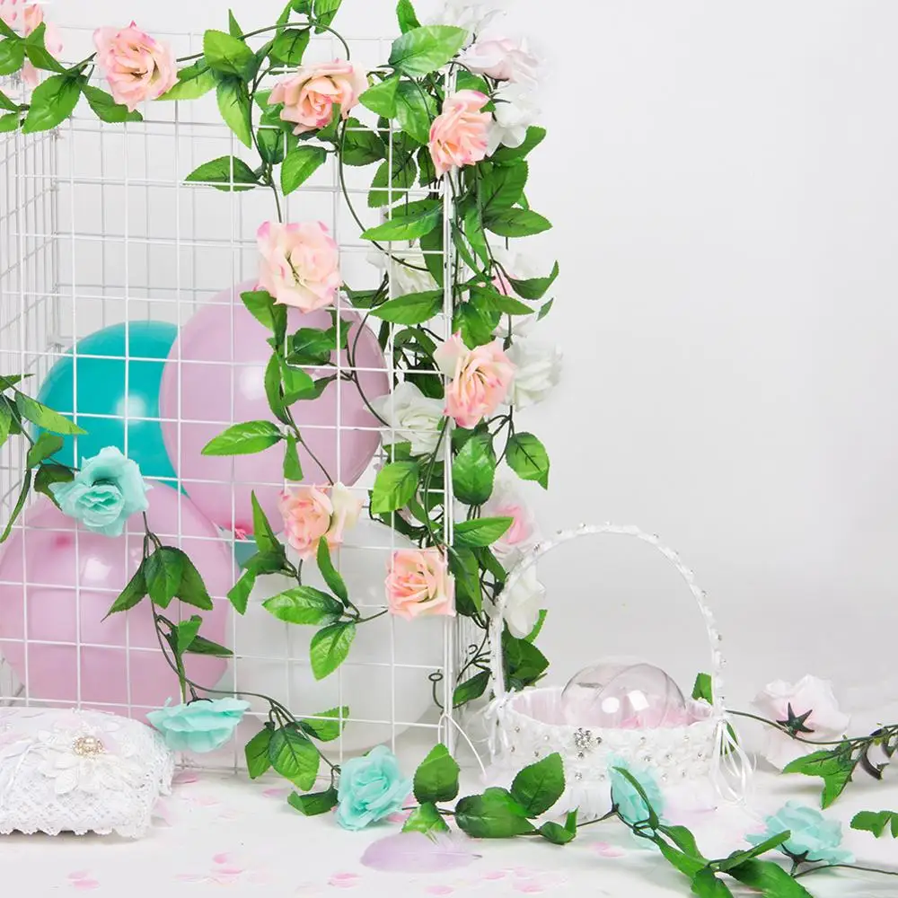 2 4 м шелковые розы с плющом лозы гирлянды в виде искусственных цветов Свадебные