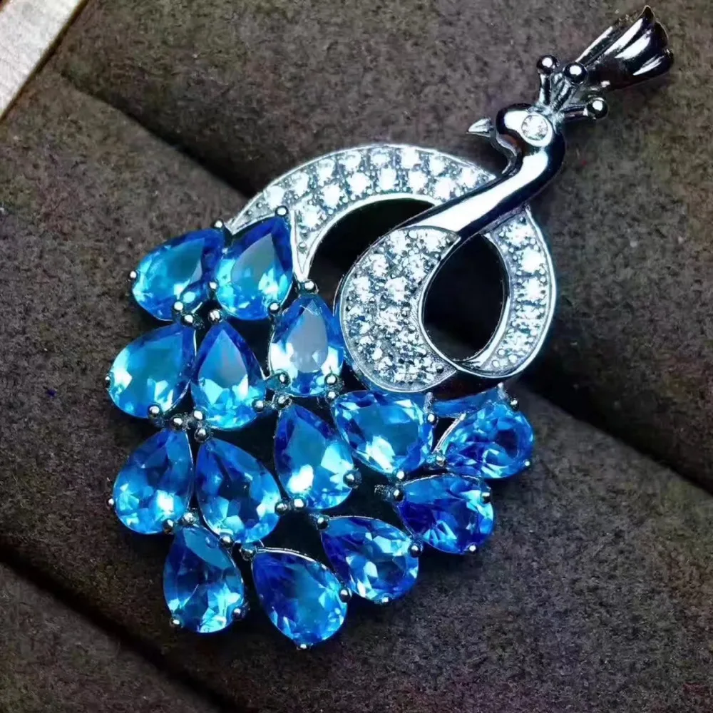 Подвеска Феникс из серебра s925 пробы натуральный голубой топаз 4*6 мм