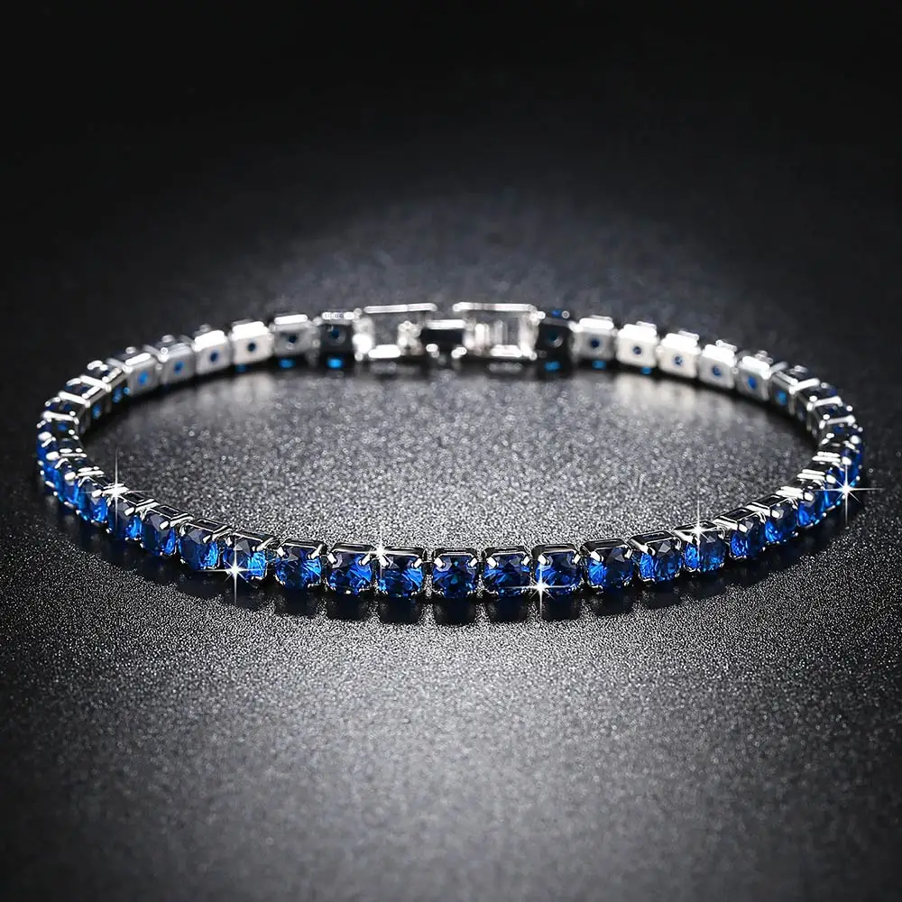Blue Модный Теннисный Браслет AAA для женщин и девочек, роскошный микро-Кристальный браслет, золотой, серебряный цвет, браслет-цепочка и браслеты, ювелирное изделие, подарок - Окраска металла: Blue