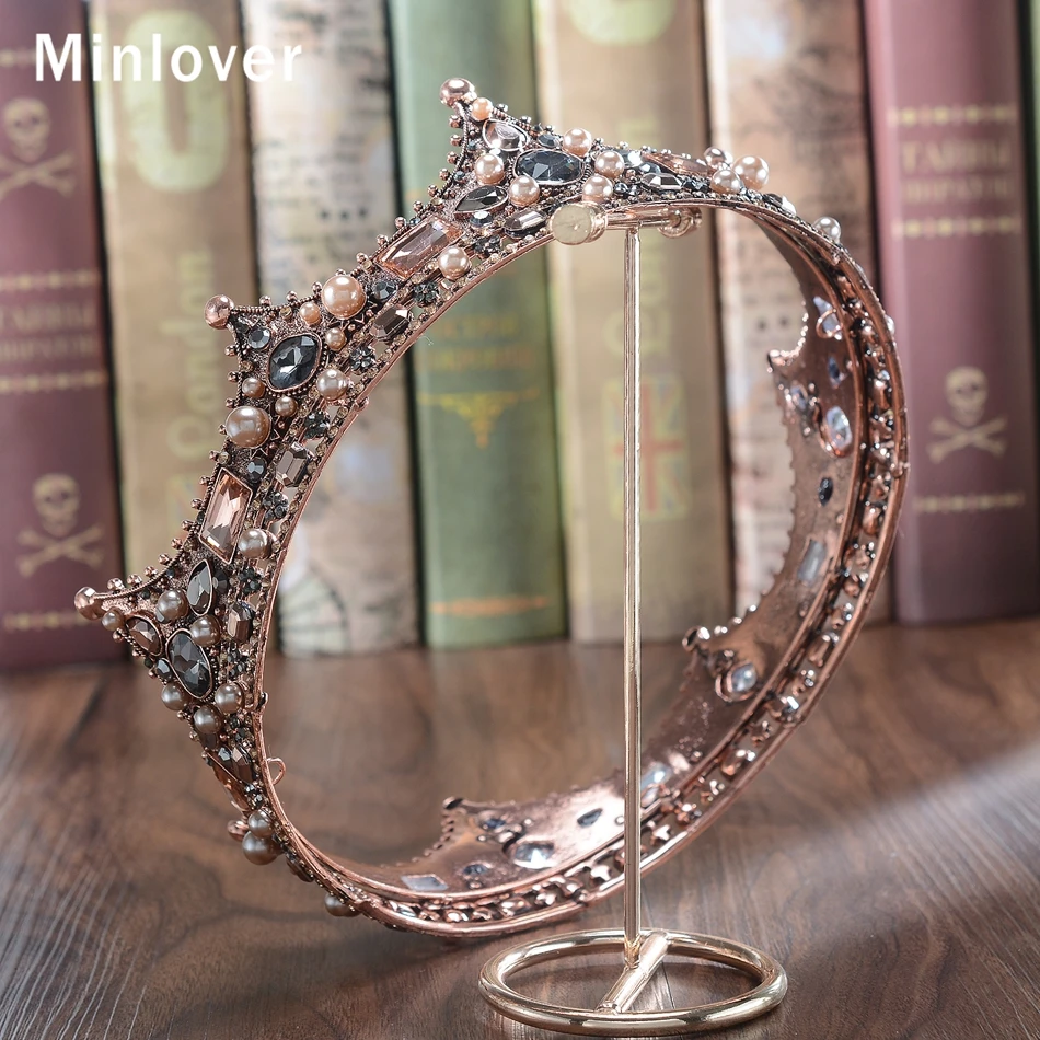 Minlover, Ретро стиль, кристалл, Полный Круглый, в стиле барокко, свадебная тиара, корона, свадебные аксессуары для волос для женщин, мужчин, королевская диадема, головной убор HG184