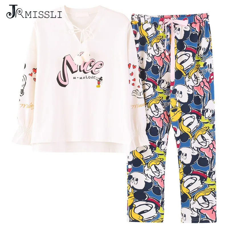Jrmissli Пижама Femme Pijama энтеро Mujer pyama хлопок женщина Pijamas осень-зима пижамы v-образным