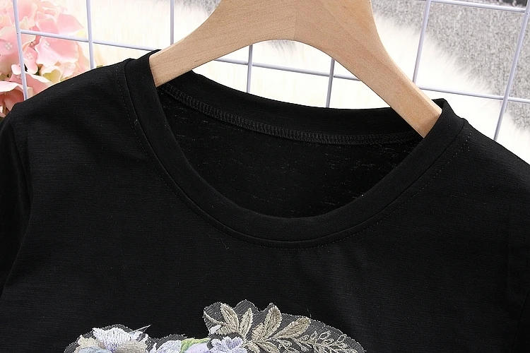 ALPHALMODA летние женские хлопковые футболки с коротким рукавом, рваные джинсы, тяжелая работа, 3D Цветочные хлопковые футболки, джинсовые штаны