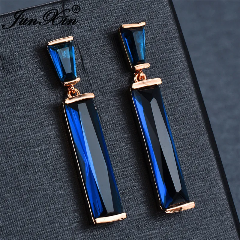JUNXIN Mystic Fire Подвесные серьги с камнем по месяцу рождения для женщин розовое золото