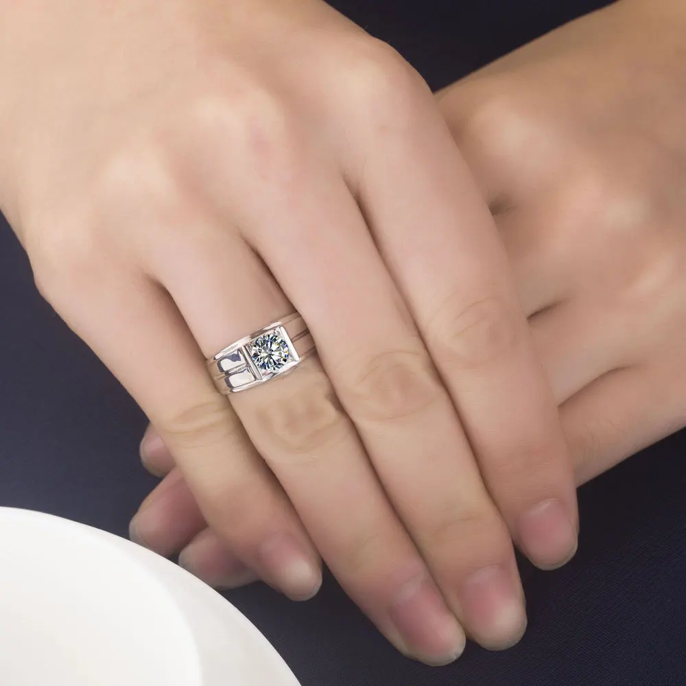 Роскошное серебряное бриллиантовое кольцо 1Ct для мужчин ювелирные изделия из
