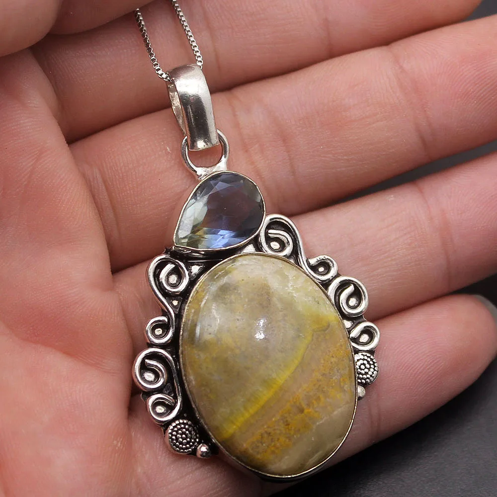 Великолепные мульти драгоценные камни OceanJasper Topaz925 Серебро цветной кулон