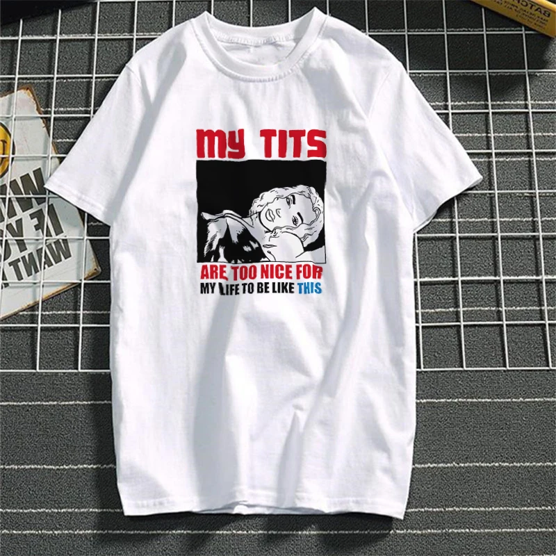 Забавная летняя футболка 2019 Женская хлопковая с надписью My Tits сексуальные