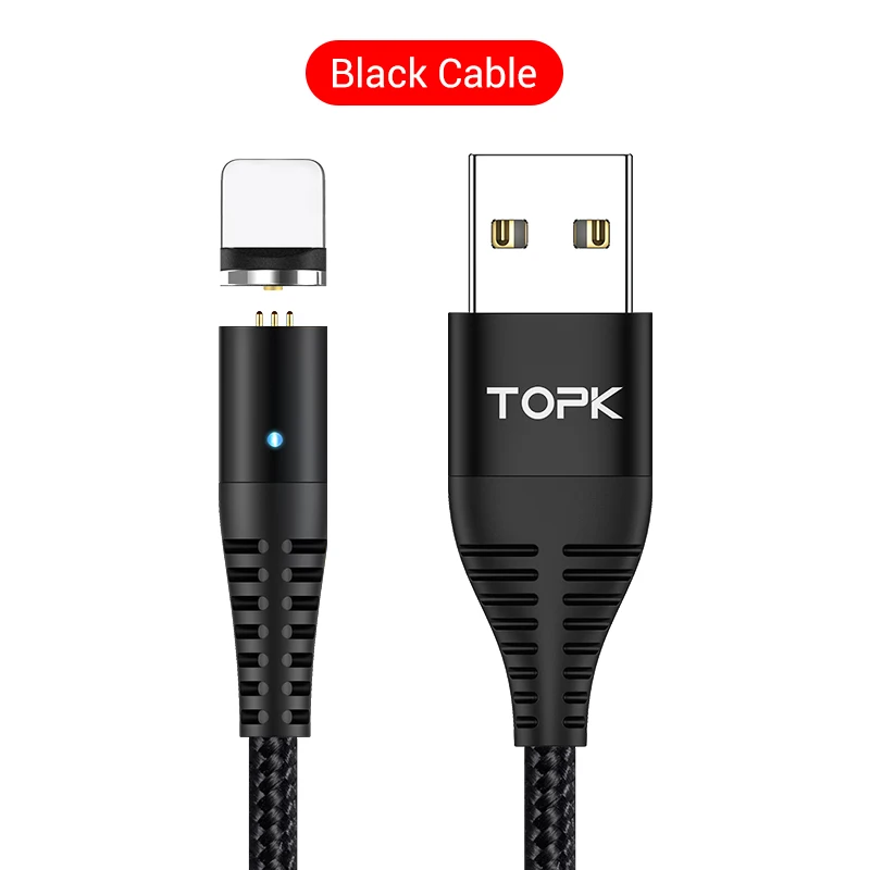 Black Магнитный usb-кабель TOPK 5A для быстрой зарядки, кабель USB type C, Магнитный зарядный кабель Micro usb для iPhone X, samsung, Xiaomi - Цвет: Black