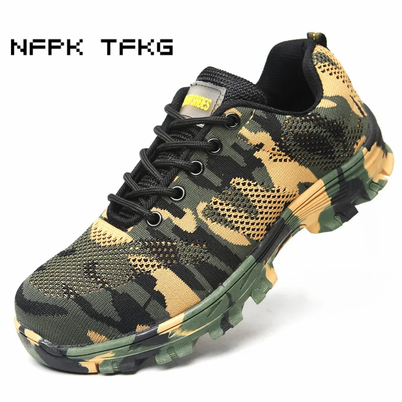 Большие размеры модные мужские туфли из дышащей сетки со стальным носком рабочие