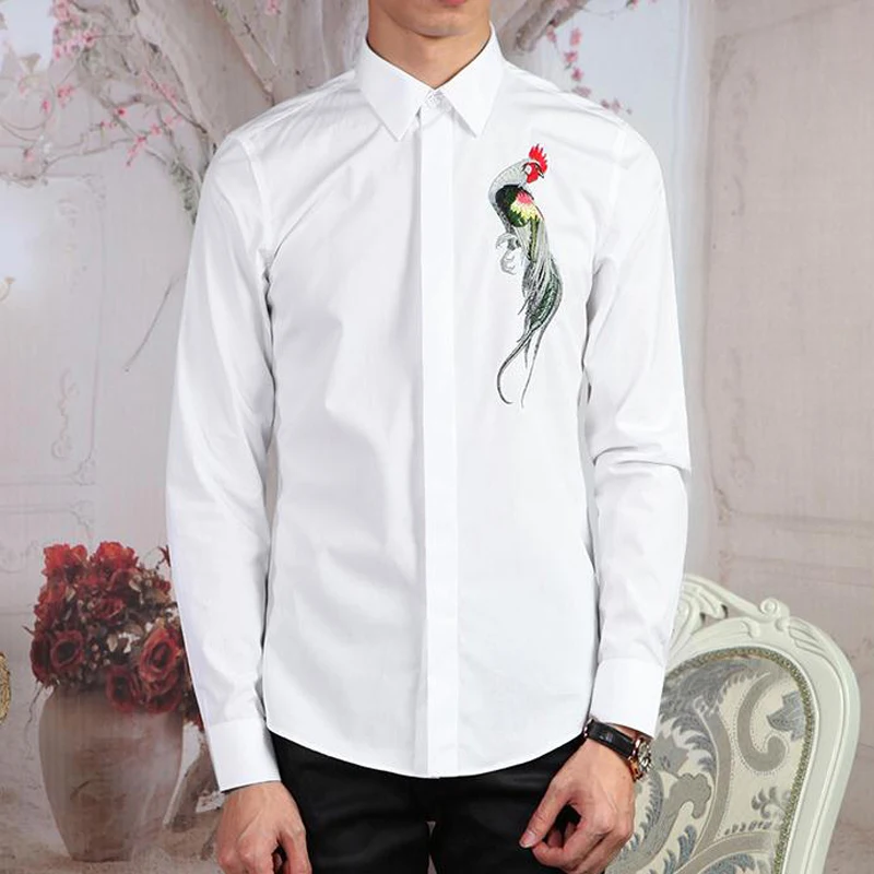 Рубашка мужская с вышивкой и длинным рукавом х/б|Классические| |