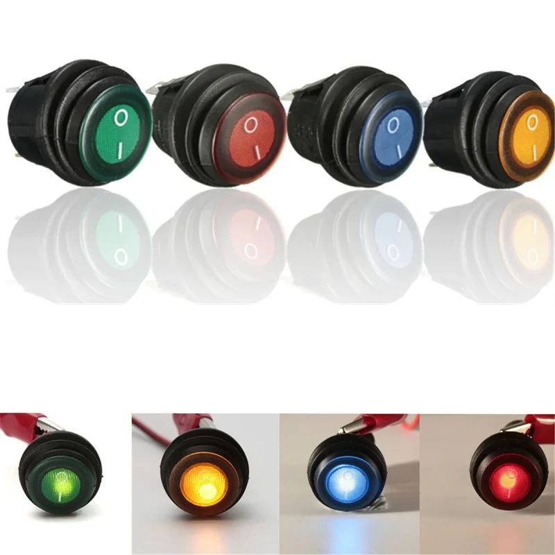 

1/2/6x 12V/24V For Car Boat Round LED Rocker Switch Button on/off SPST Red Blue Green Yellow Rocker Switch Waterproof