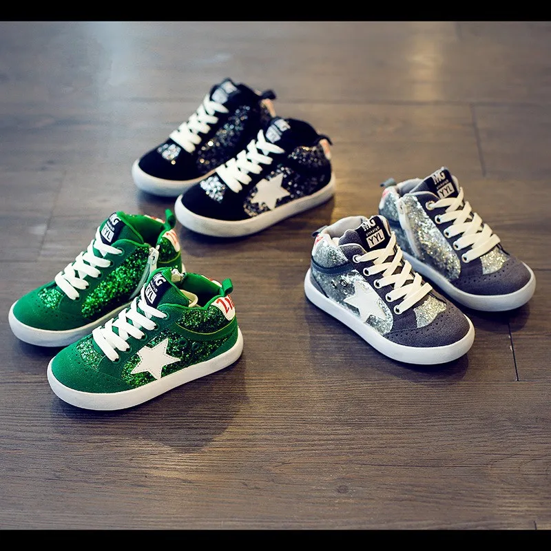 Блеск Дети Высокий Верх Мода Кроссовки 2016 Осень Мальчики Кожа Девушки