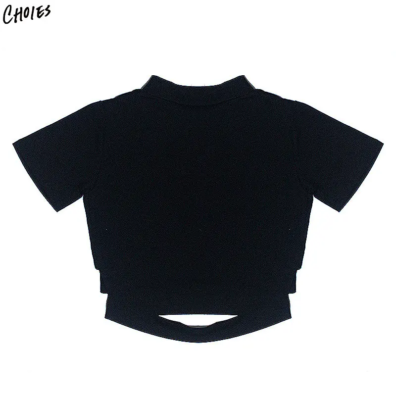 2018 Новый Стиль Лето Хлопок Черный Письмо печати вырезать детали укороченный