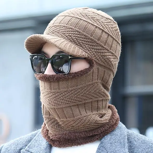 Khaki Новинка, Балаклава, зимняя, женская, мужская, Skullies, шерстяная, вязаная, Балаклава, шапка, маска ниндзя, теплый плюшевый Карманный головной убор, унисекс, снежная шапка - Цвет: Khaki