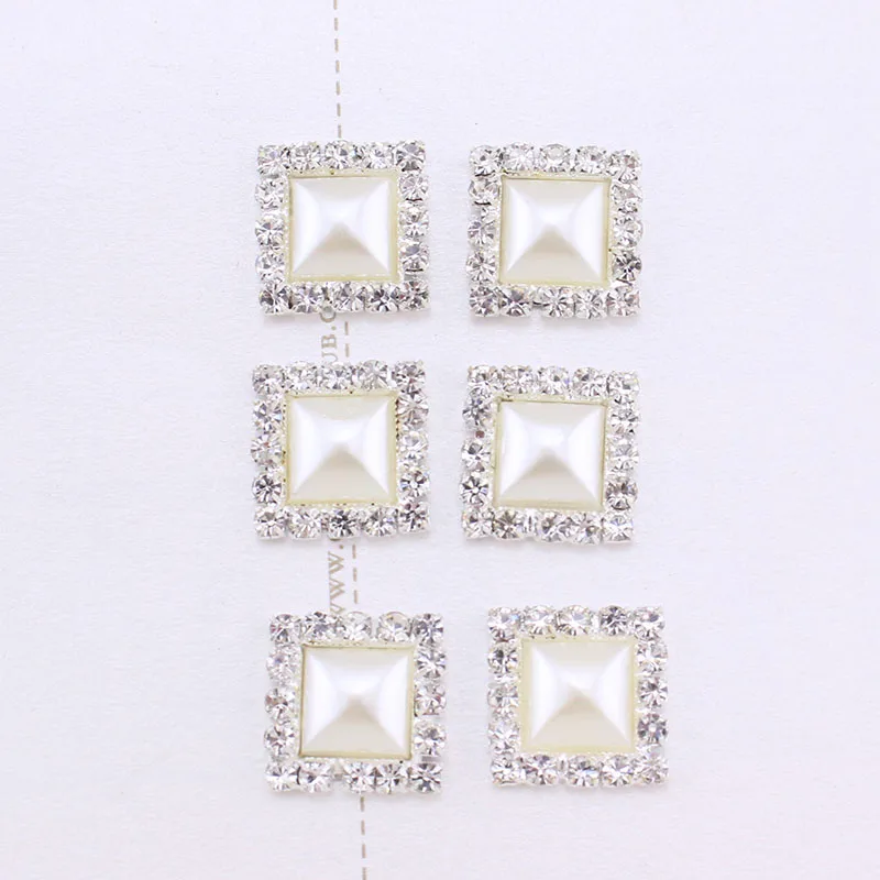 

50pcs/set 17mm Fashion Square Flat Back Pearl Rhinestone Button Pearl Wedding Embellishment Ornament Crystal Accessories NK050
