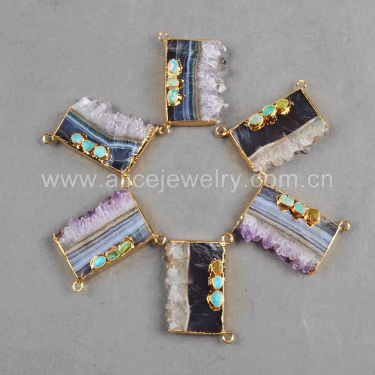 BOROSA 1 шт. золото цвет натуральный фиолетовый кристалл Друза ломтик и Радуга синий