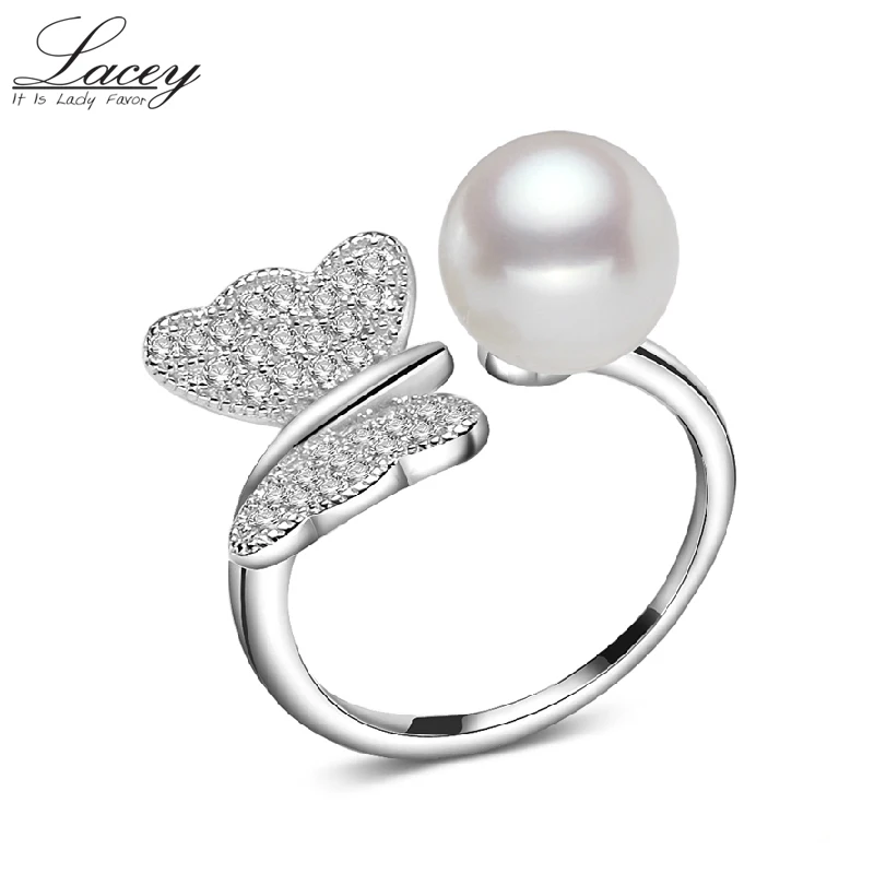 Sterling silver jewelry ring for women,white natural freshwater pearl ring fine jewelry mother present girlfriend gifts 9-10mm