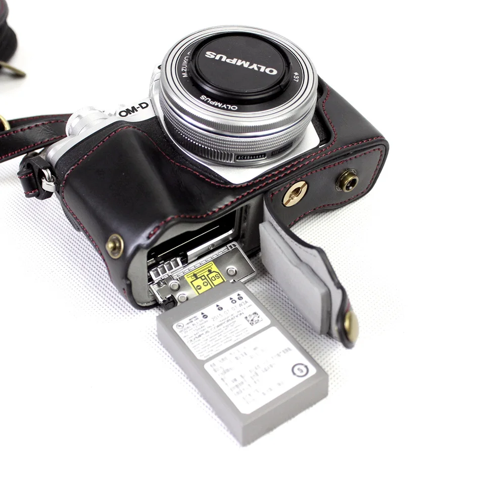 Deluxe Edition PU Leather Camera Case Cover For Olympus E-M10 Mark II III EM10 2 3 With Storage Bag Bottom Opening | Электроника