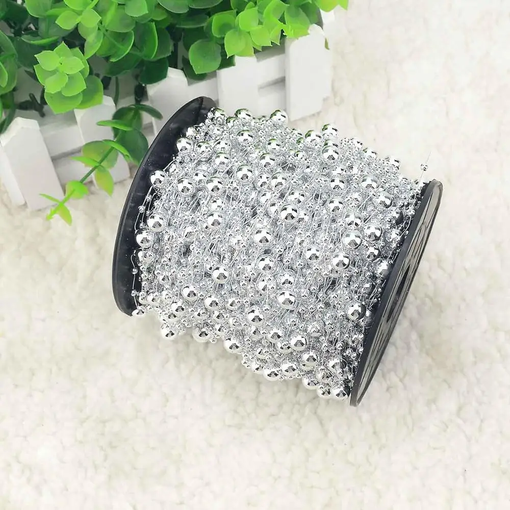 60 м Золотая/белая/серебряная леска искусственная цепочка с жемчужными бусинами гирлянда цветы для свадьбы свадебный букет цветы украшения