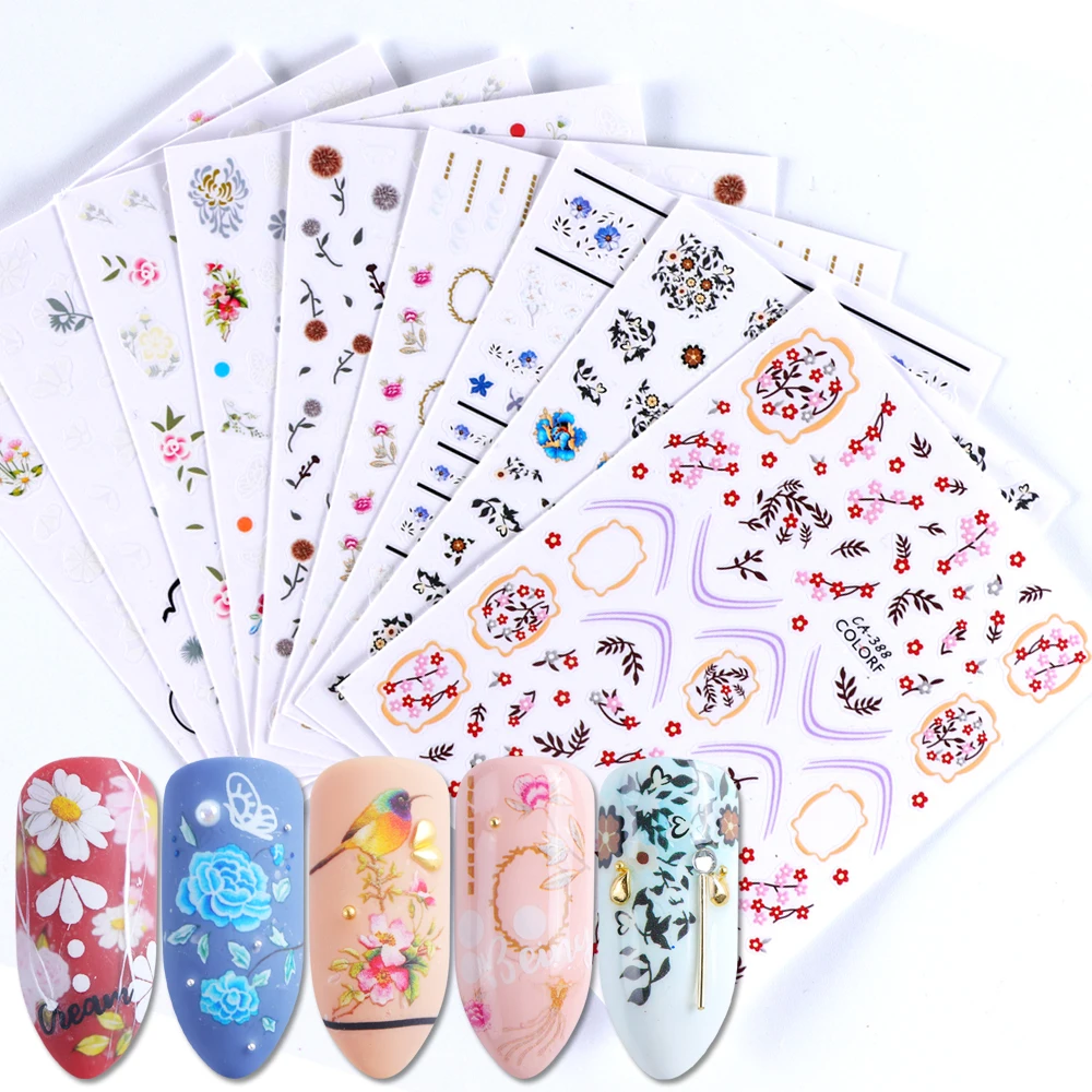 1 шт. элегантные цветочные наклейки для ногтей в виде листьев птиц дизайна