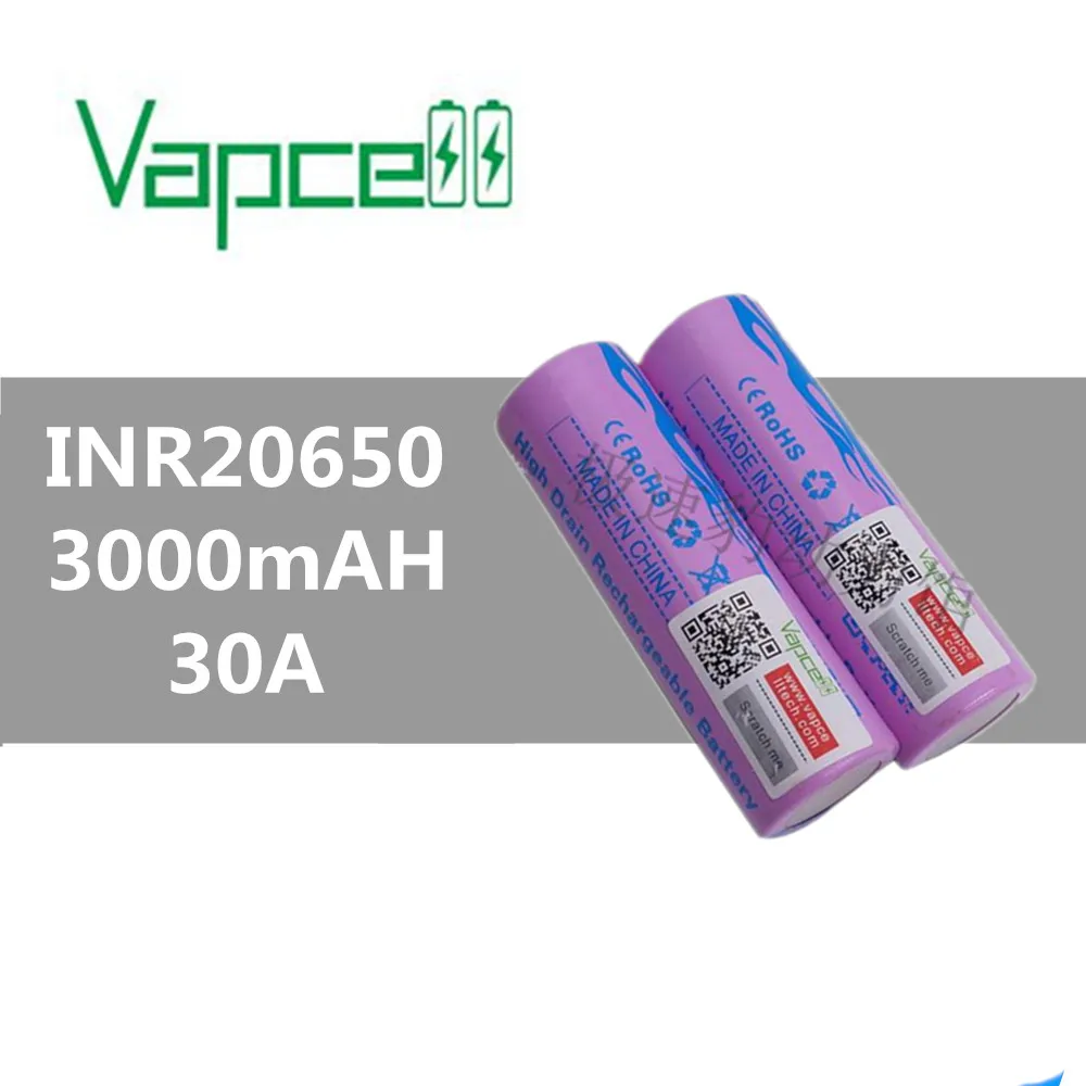 2 шт. VAPCELL INR20650 3000 мАч INR 20650 аккумулятор литиевая батарея 30 А высокомощный