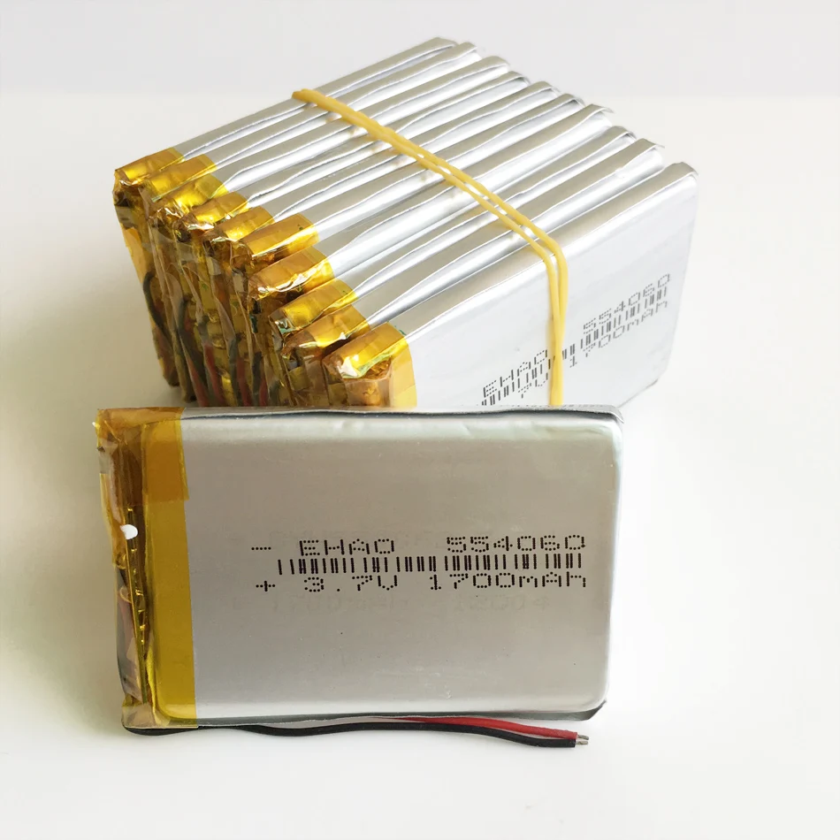 Лот 10 шт 3 7 V 1700mAh литий полимерная Li Po аккумуляторная батарея 554060 li ion для PAD GPS PSP Vedio