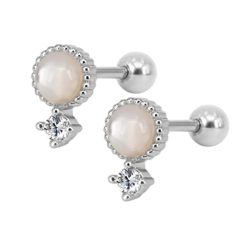 Steel-pearl-zircon 2 шт./партия хирургическая сталь с жемчугом в виде ракушки пирсинг для ушного козелка циркон серьги-спирали сексуальные ювелирные изделия для тела 16 г - Окраска металла: Steel-pearl-zircon