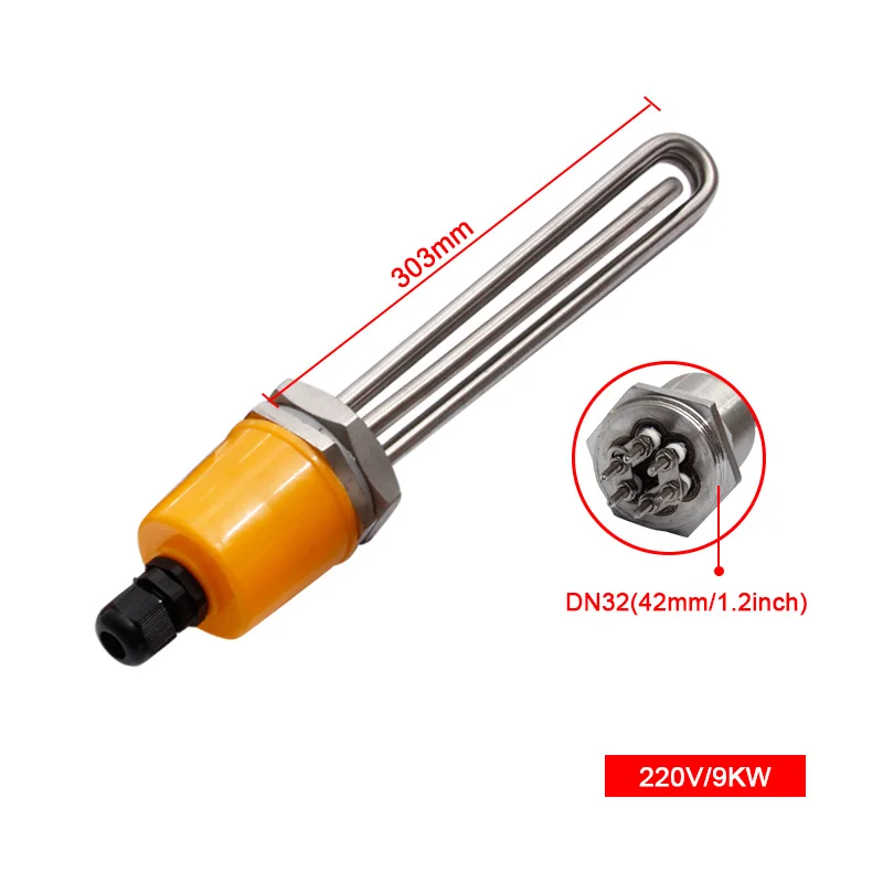 220V 9KW 303mm LJXH 220 В/380 В DN32 нагревательный элемент для воды 1," 42 мм, погружной водонагреватель с резьбой, трубка, все 304, нержавеющая сталь с фиксатором - Цвет: 220V 9KW 303mm
