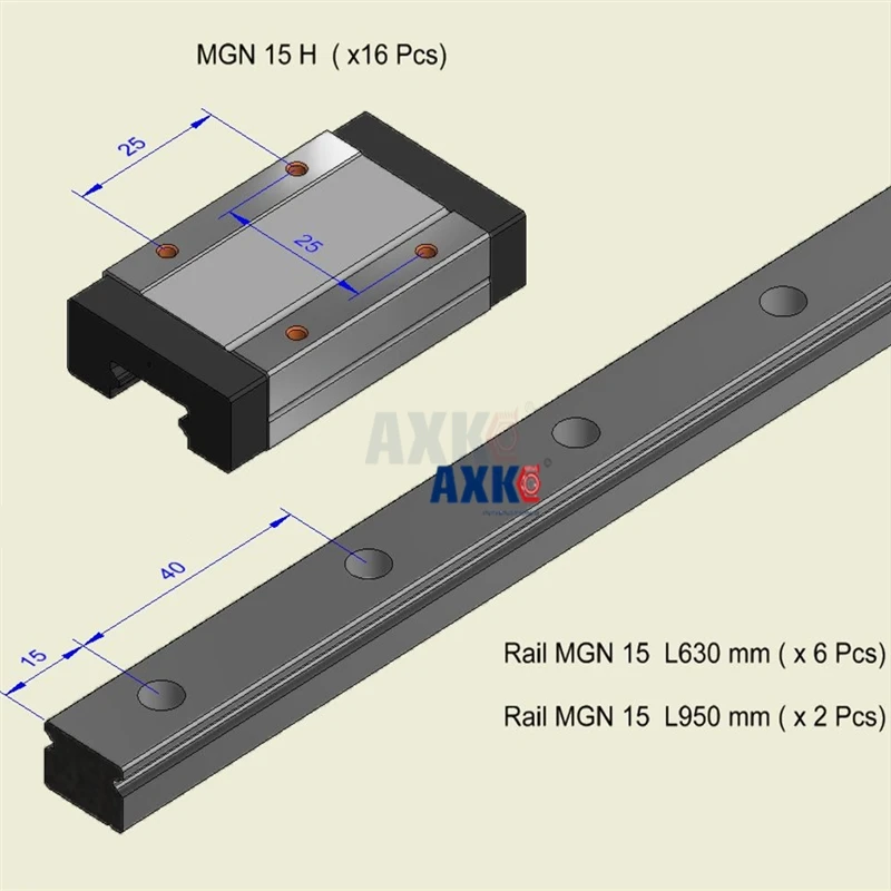 AXK MGN15 линейная направляющая 15 мм (6 шт. Mgn15 L = 630 + Mgn15H 1 2 шт.) +(2 950 4 всего 8