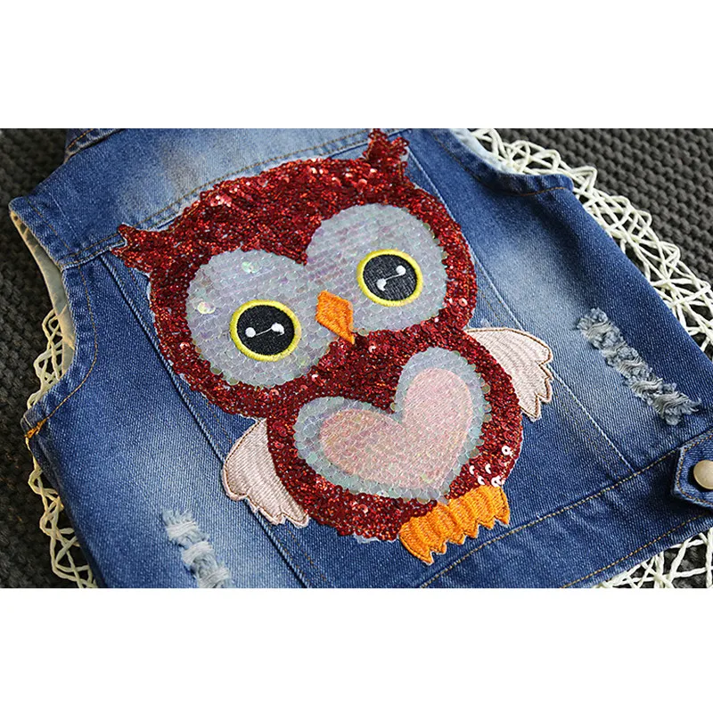 Осень Новые Детские's Костюмы женский ребенка Блёстки Сова ковбойский жилет