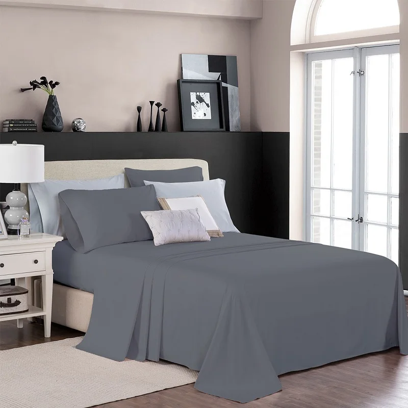 PHF 100% хлопчатобумажная простынь комплект с наволочкой темно синий белый светло