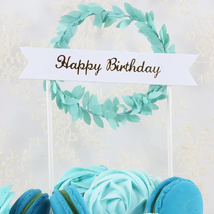 Золотой серебряный розовый зеленый венок с листьями торт надписью Happy Birthday Sweet Love