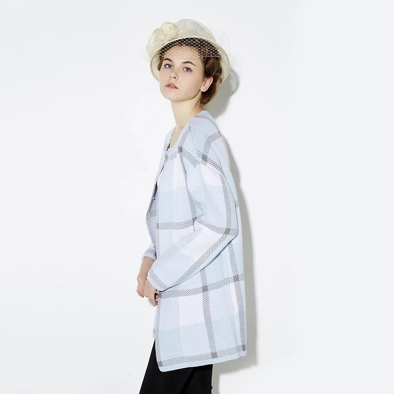 HYH HAOYIHUI 2018 Brand New Autumn Fashion Women Blue Plaid Casual Cardigan Single Button O-neck Long Sleeve coat |