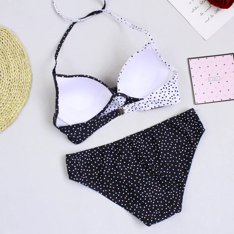 Сексуальный купальник бикини с пуш-ап, Женский Одноцветный комплект бикини из кусков, купальник, купальный костюм, бикини с лямкой через шею, Бразильская пляжная одежда для женщин