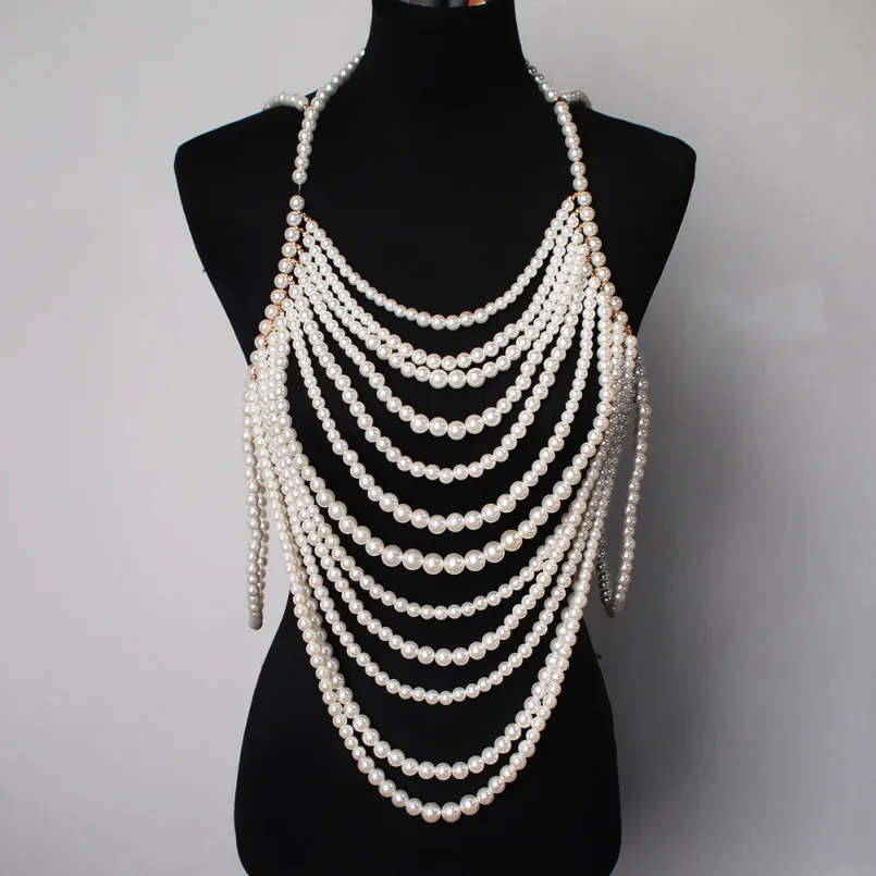 CE4909 white MANILAI, имитация жемчуга, массивное ожерелье-воротник, многослойные подвески, ожерелья для женщин, преувеличенная сексуальная цепь для тела, ювелирные изделия - Окраска металла: CE4909 white