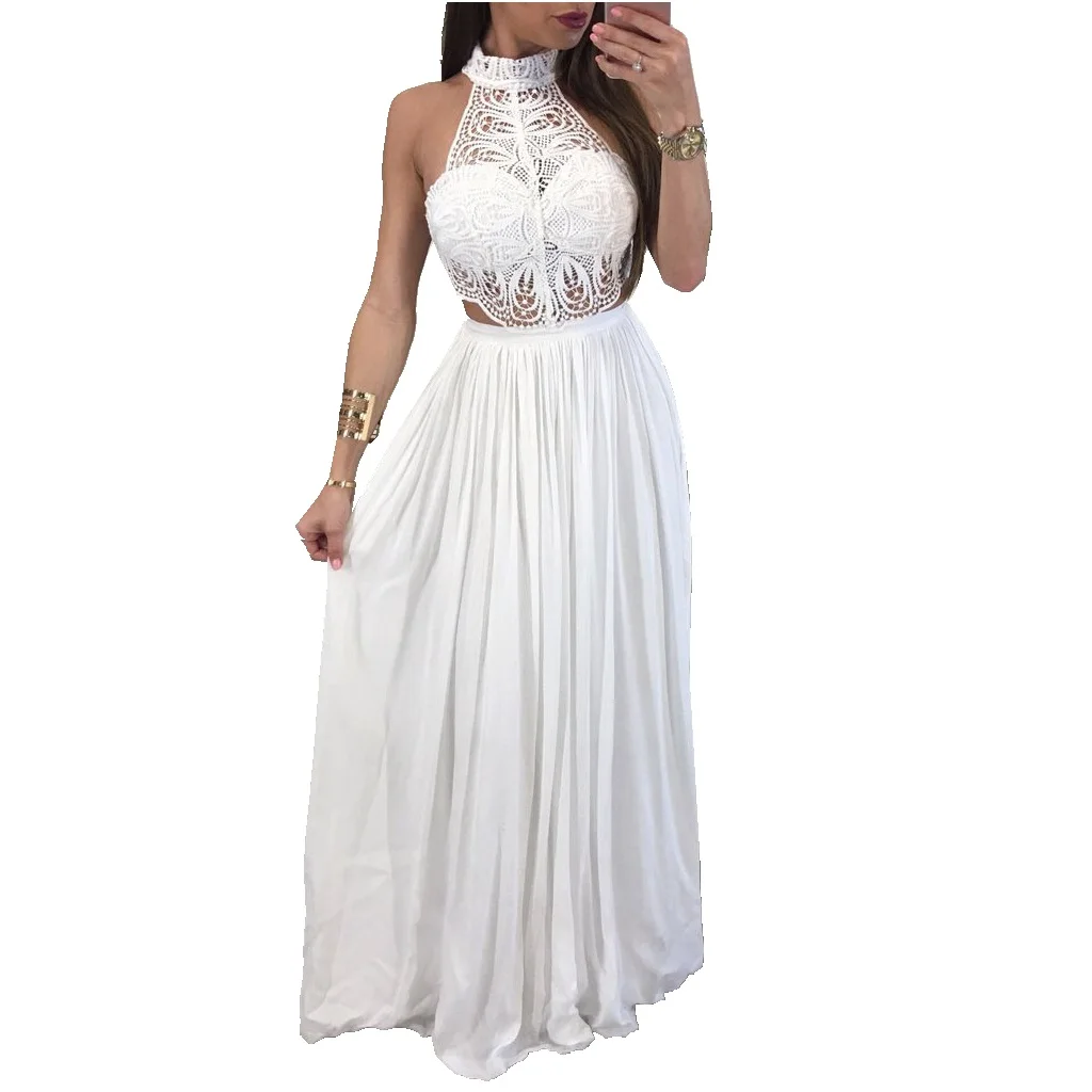 Новые Элегантные женские кружевные длинные платья Дамское сексуальное открытое