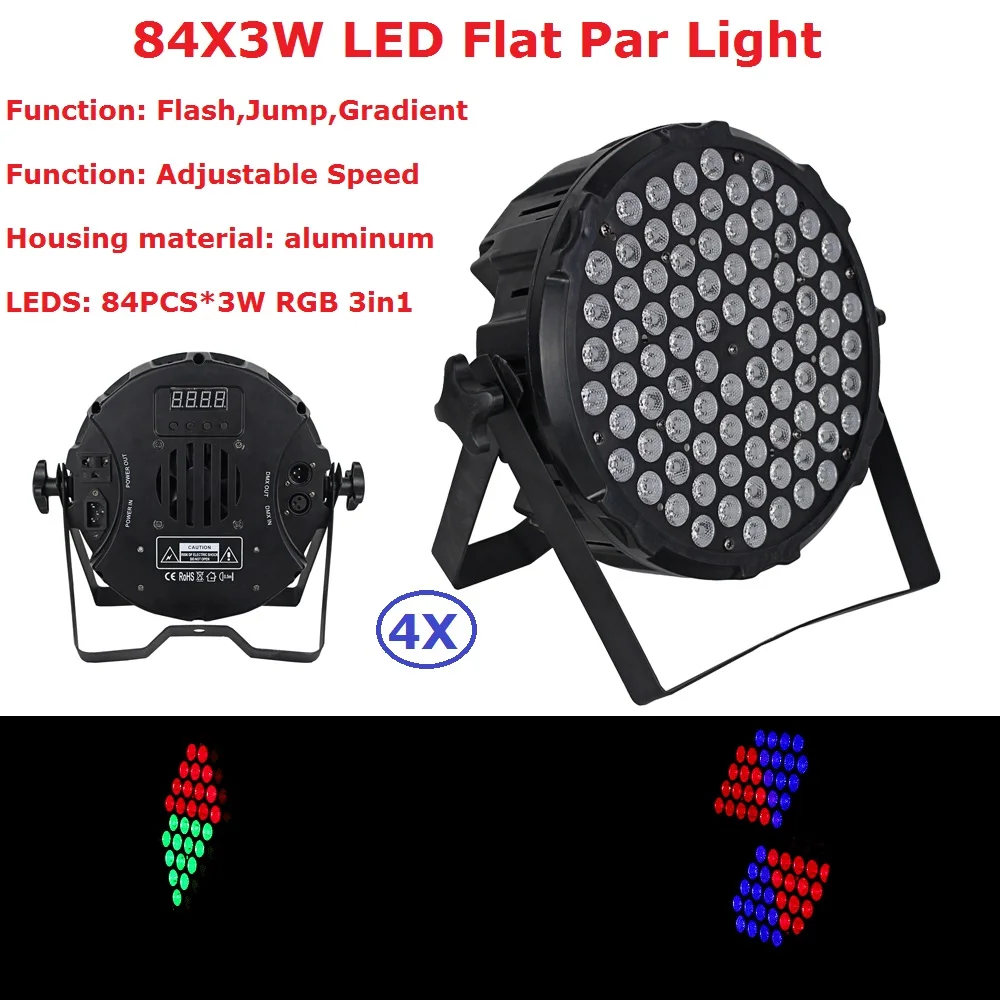 

4Pcs/Lot High Quality Aluminum Par Light 84X3W RGB 3in1 LED Flat Stage Lights For Party sound dj Wedding Christmas Decoration