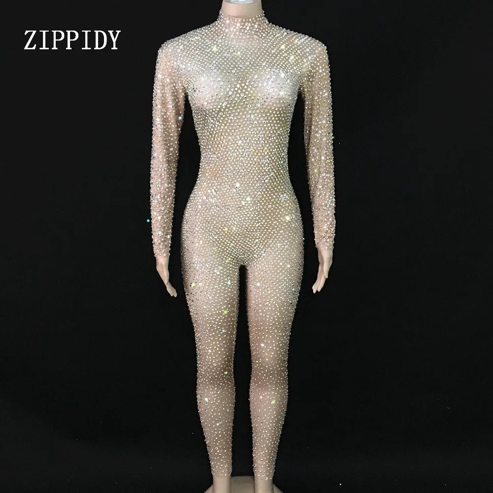Женский Блестящий Комбинезон со стразами Стрейчевые леггинсы с кристаллами для