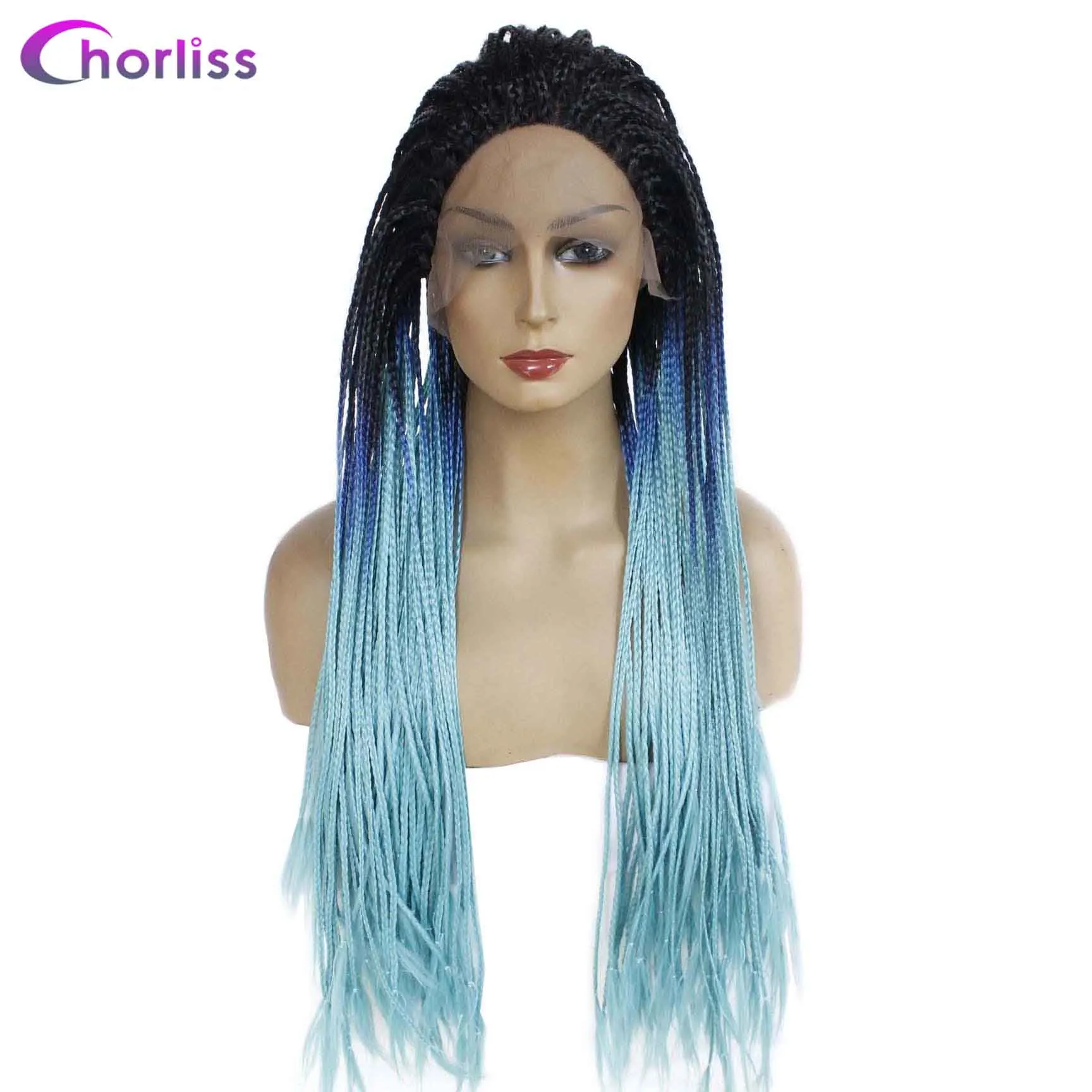 Long Braided Box Braids Wig Ombre Synthetic Lace Front Wig For Women Chorliss Hand Made Black Cosplay Wig Heat Resistant Wigs