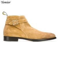 yomior vintage england real cow leather men ankle boots formal dress shoes big size luxury designer male slip on chelsea boots