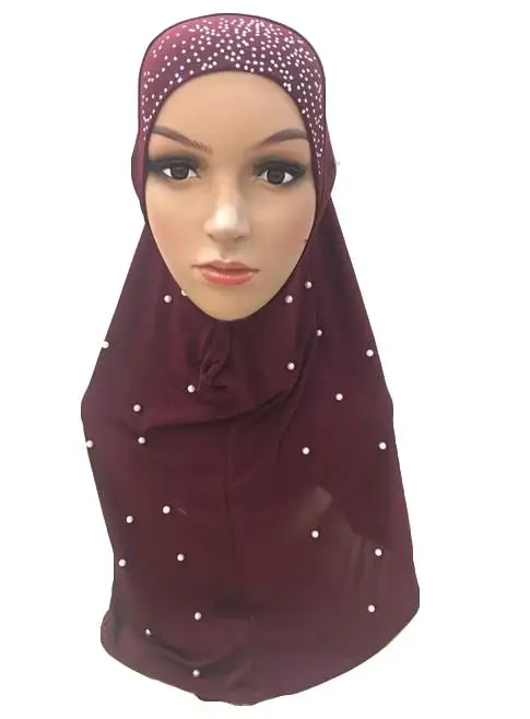 Wine Red Одна штука Amira мусульманский женский хиджаб шляпа бисер головной платок обертывание исламский головной убор тюрбан полное покрытие Niquabs шляпа Мода - Цвет: Wine Red